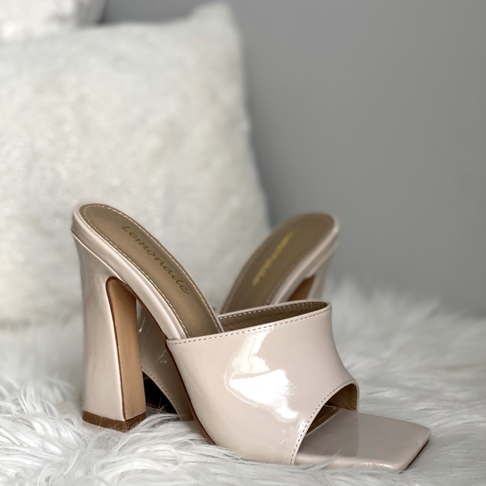 NEW (Never worn) Nude Block Heel Peep Toe Slip-On Style